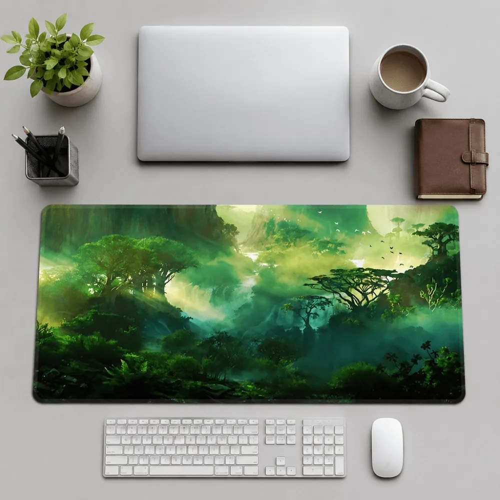 Green fantasy forest landscape print, a natural aesthetic desktop accessory suitable for office workers, students and gamers