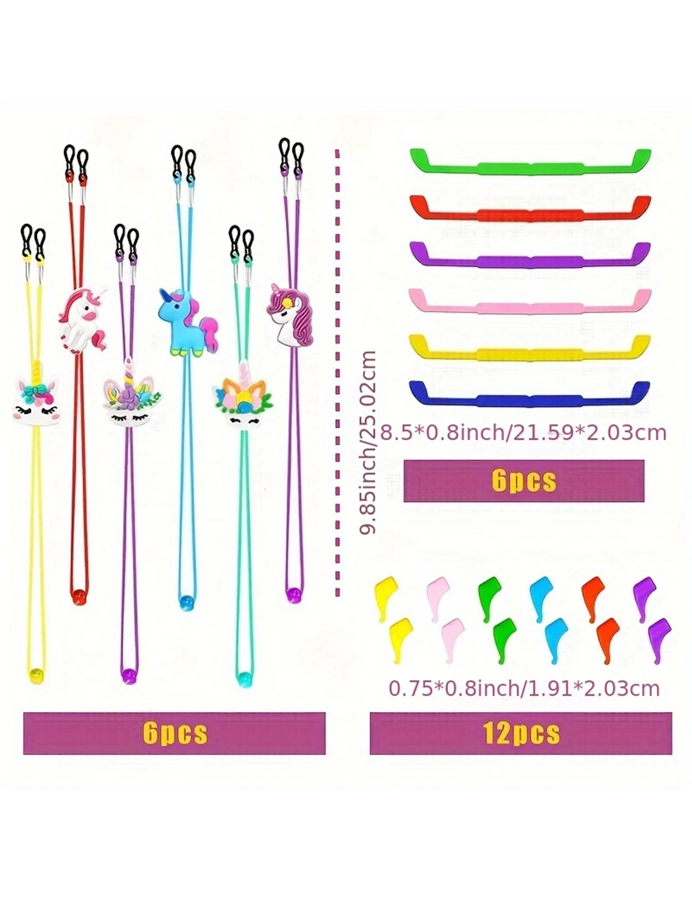 24PCS Kids Glasses Strap Rainbow Unicorn Adjuster Anti-slip Silicone Eyeglass Straps Glasses Retainer Cute Decorations For Girls