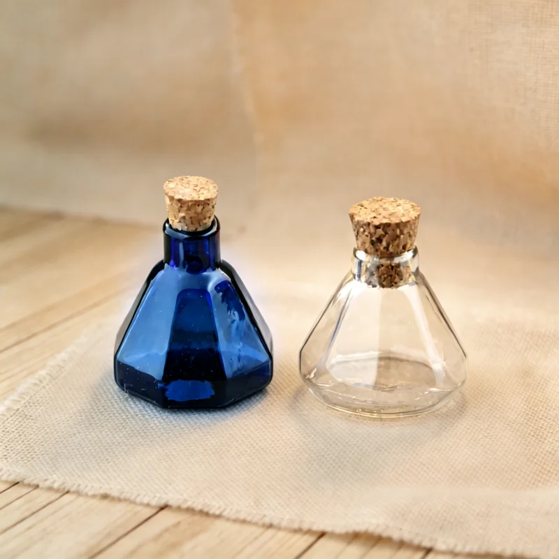 2x Faceted Gemstone Cut Glass Bottle Pendant Mini Crystal Vial With Wooden Cork Message In A Bottle Necklace Charm Jewelry Makin
