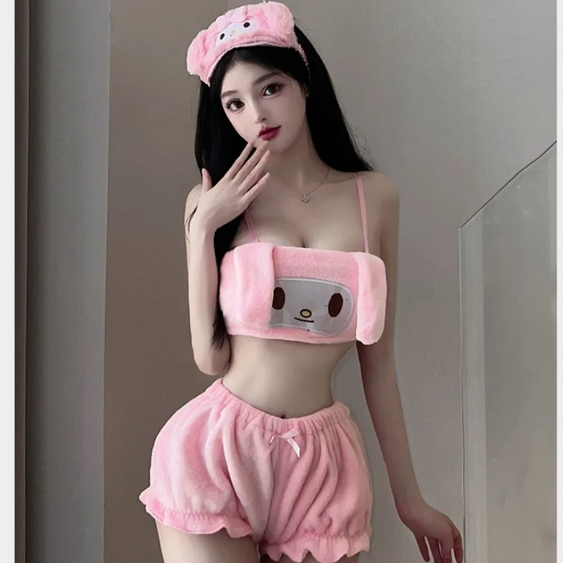 2024 Winter Fantasy Funny Underwear Cute Girl Cartoon anime Underwear Bra flannel Japanese cute girl style pajama set