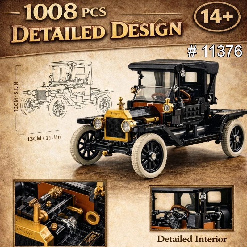 

Moc 1060PCS Vintage Car Building Set Classic Retro Vehicle Model DIY Assembly Toy for Kids Adults