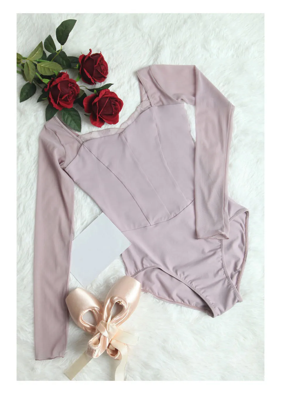 Neues Ballett-Tanzleotard Gymnastik-Kostüm mit Spitzenkragen Taillenlange Ärmel Bodysuit Gymnastik-Performance Erwachsenen-Yoga-Kostüm – Detail 10