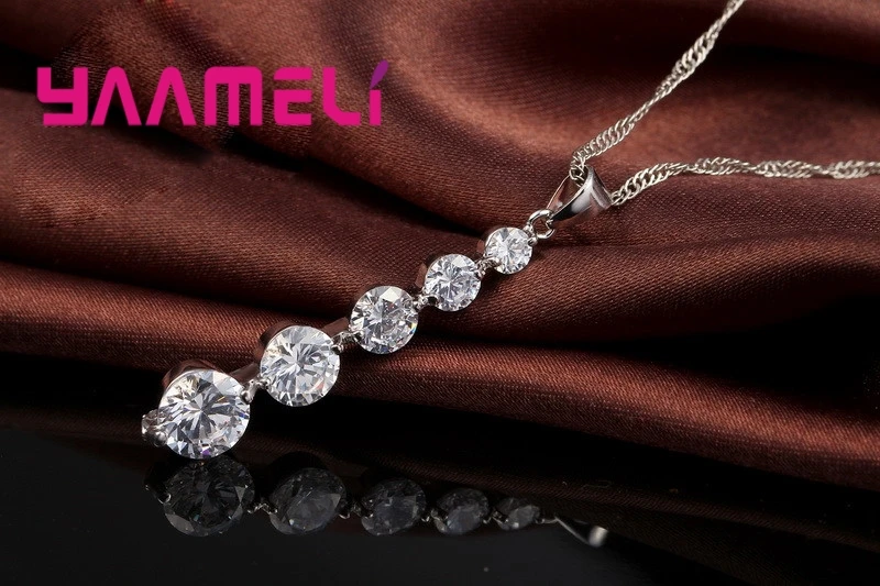 Long Drop Earrings Pendants Necklaces Set For Wedding Jewelry Women 925 Sterling Silver Color Crystal Wedding Jewellery Sets