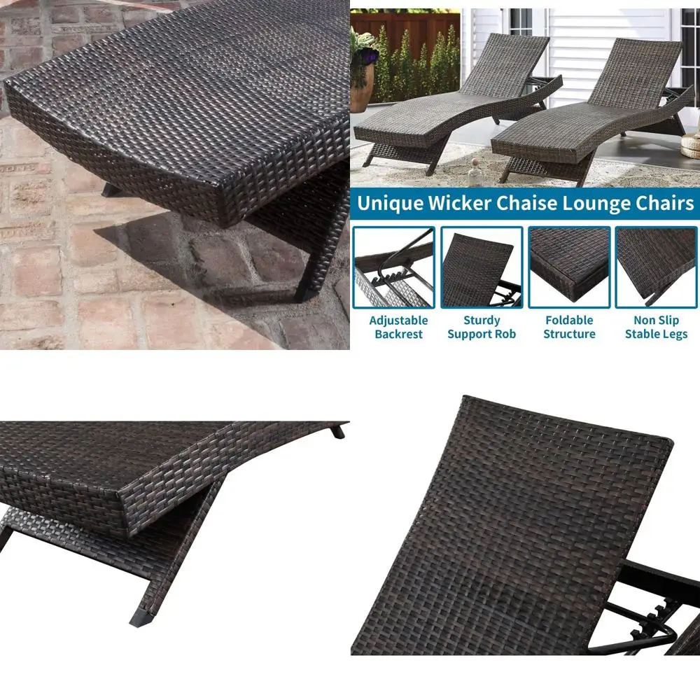 

PE Rattan Adjustable Backrest Chaise Lounge Set 2, Outdoor Pool Recliner Patio Chairs Lounge Chair Set 2 or Outside Beach Poolsi