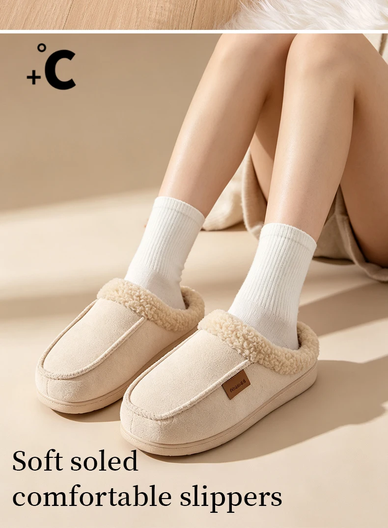 Damen Plüsch-Hausschuhe, Gemütliche Warme Fleece-Gefütterte Rutschfeste Innen-Hausschuhe, Leichte Slip-On-Schuhe für Schlafzimmer, Winter und Herbst – Detail 2