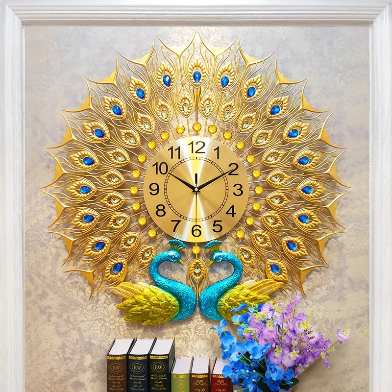 

Fenghuang (Phoenix) Peacock Wall Clock Chinese Luxury Decor Silent Quartz Movement For Living Room Asian Home