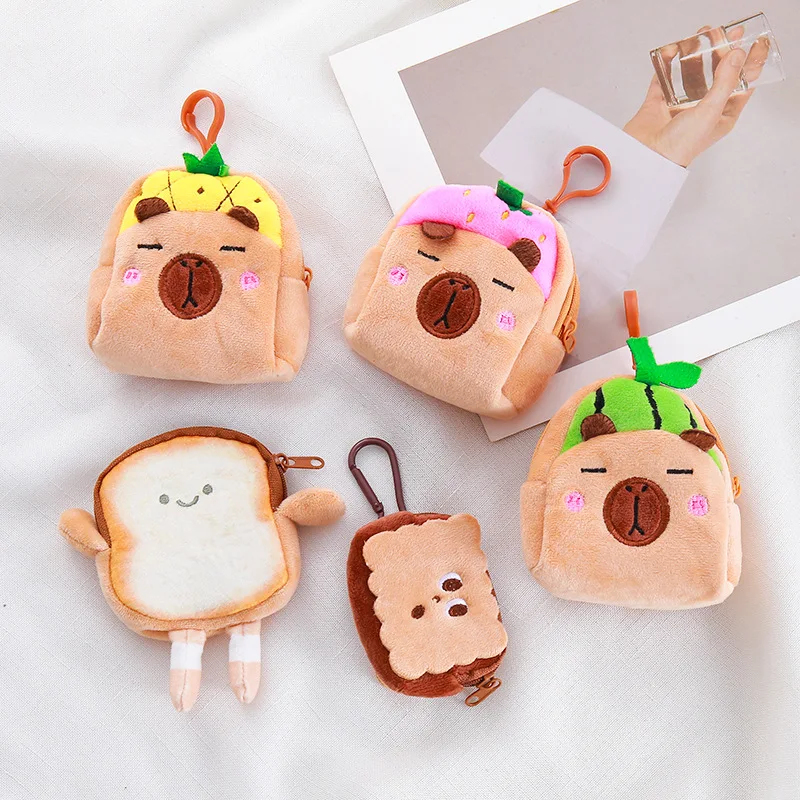 Kreative Cartoon Toast Brot Burger Geldbörse Kawaii Zipper Brieftasche Plüsch Obst Capybara Hamburger Münze Lagerung Tasche Für Kinder