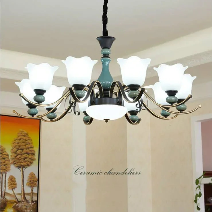 

New American Ceramic Living Room Chandelier Bedroom Dining Room Ceiling Lamp Simple Atmosphere LED Lamp Dual Purpose