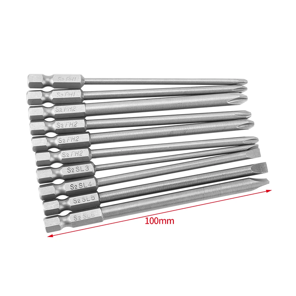 

Slot Screwdriver Bit, 10pcs S2 Steel Cross Head PH1 PH2 Slot Screwdriver Bits Set 1/4inch Hex Shank 100mm