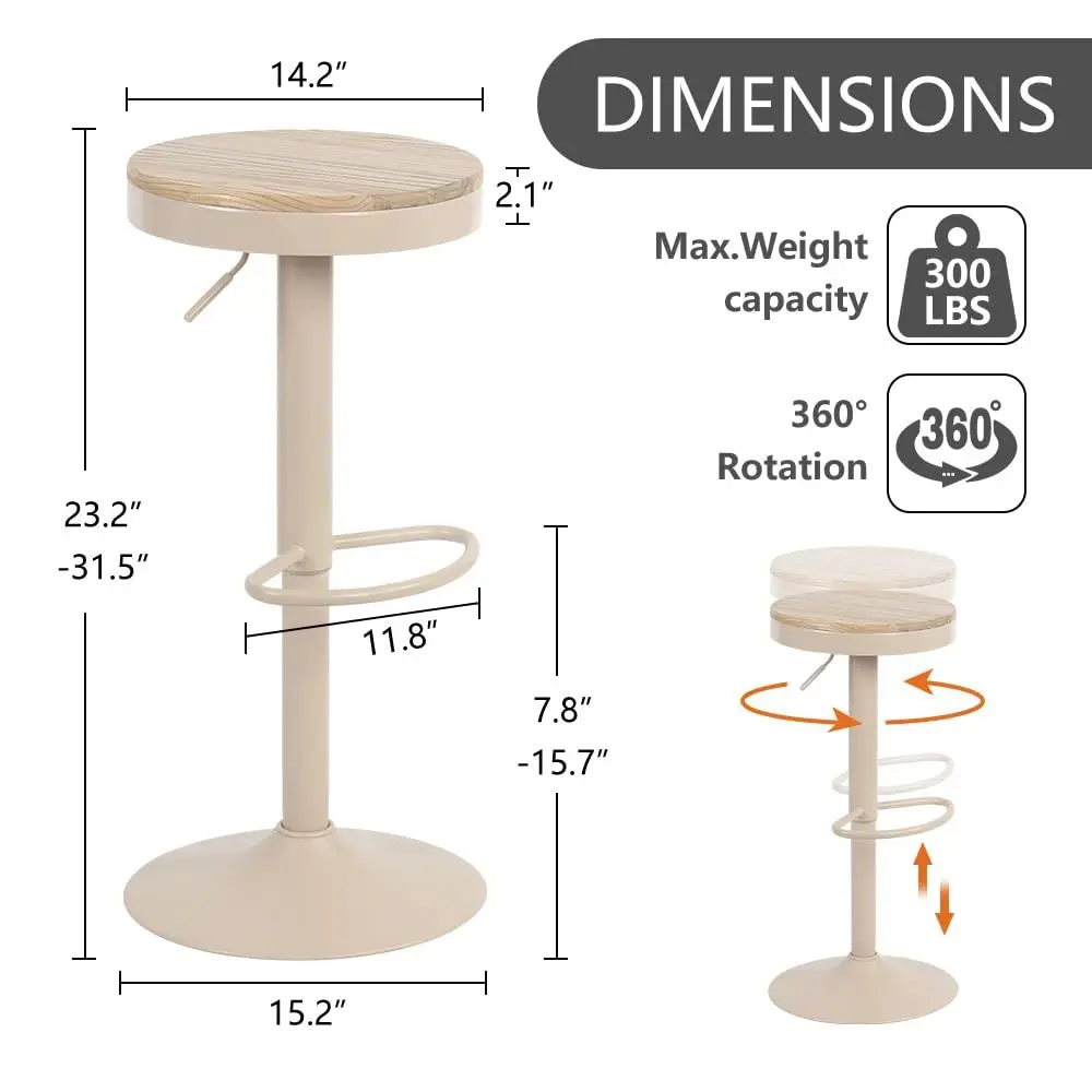 

Bar Stools Set of 4 Round Adjustable Swivel Barstools Modern Backless Bar Chairs Wooden Seat Counter Height Stools Armless for