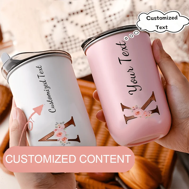 Custom Initial Letter Cup,Personalized Text Custom Stainless Steel Travel Mug,Insulated Coffee Cup for Outdoor Picnic Gift.