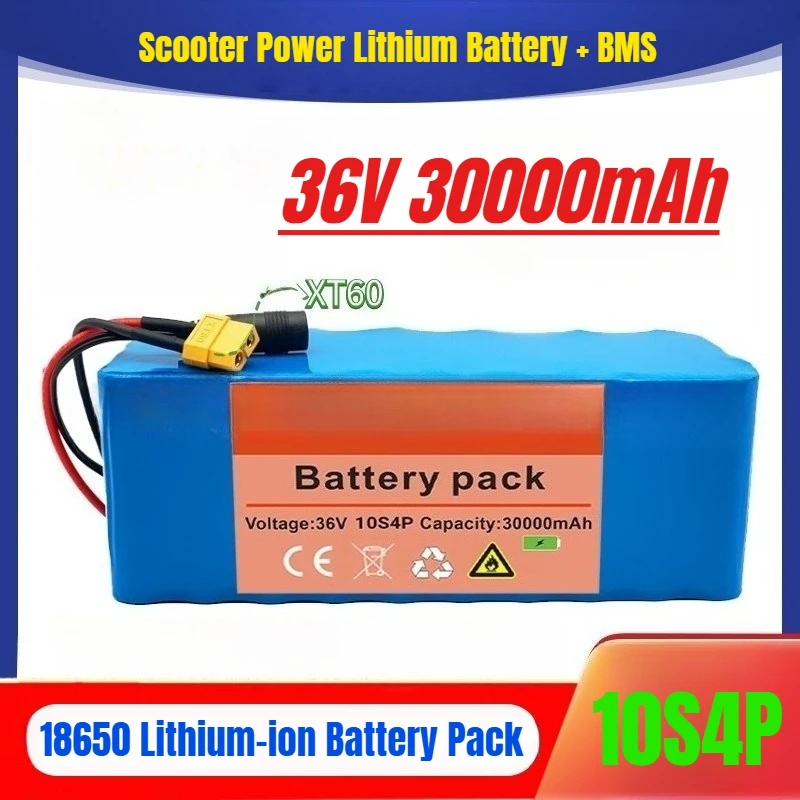 

36V 10S4P 30Ah Scooter Power Lithium Battery + BMS 18650 Lithium-ion Battery Pack