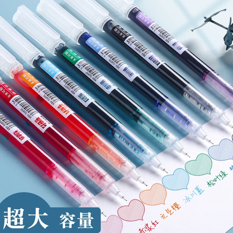 6PcsNote-writing Tool Color Neutral Pen Quick-drying Direct Liquid Roller Pen 0.5mm Full Needle Tube for Primary School Students