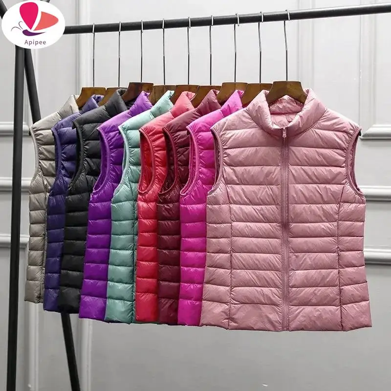 APIPEE Ultralight Down Vest Women 2024 Sleeveless Jacket Female White Duck Down Waistcoat Female Warm Puffer Jacket Outwear