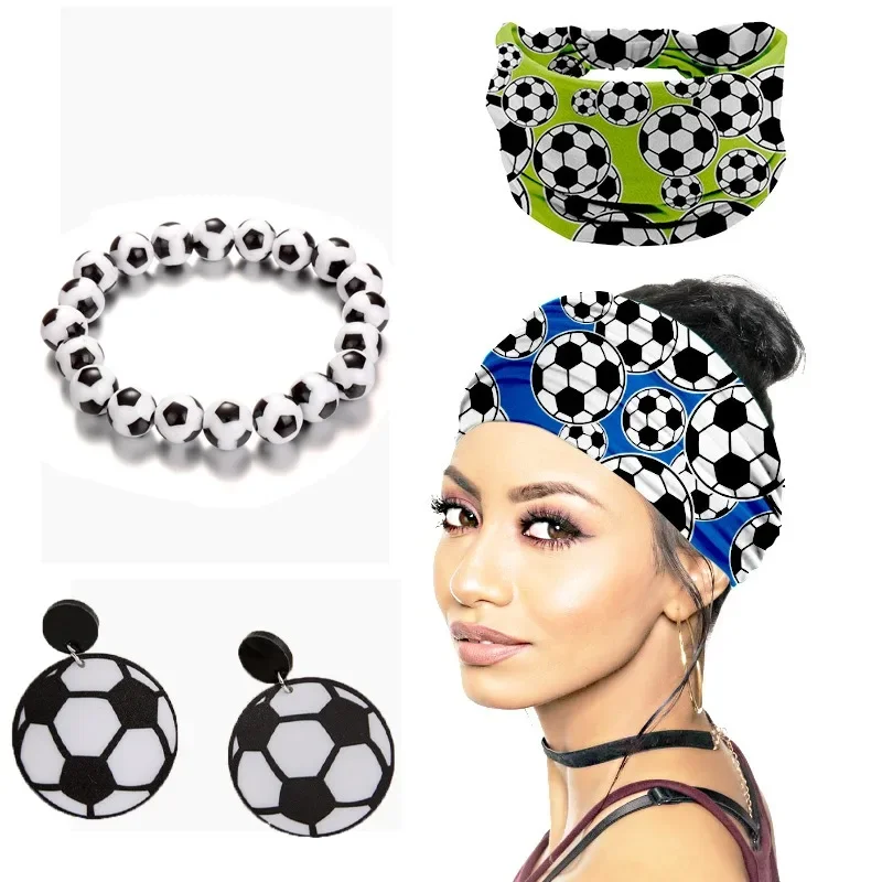 Football Hair Accessories&Bracelet&Earrings Turban Soccer Ball Headbands Bandanas Hair Band Bandana Headpiece