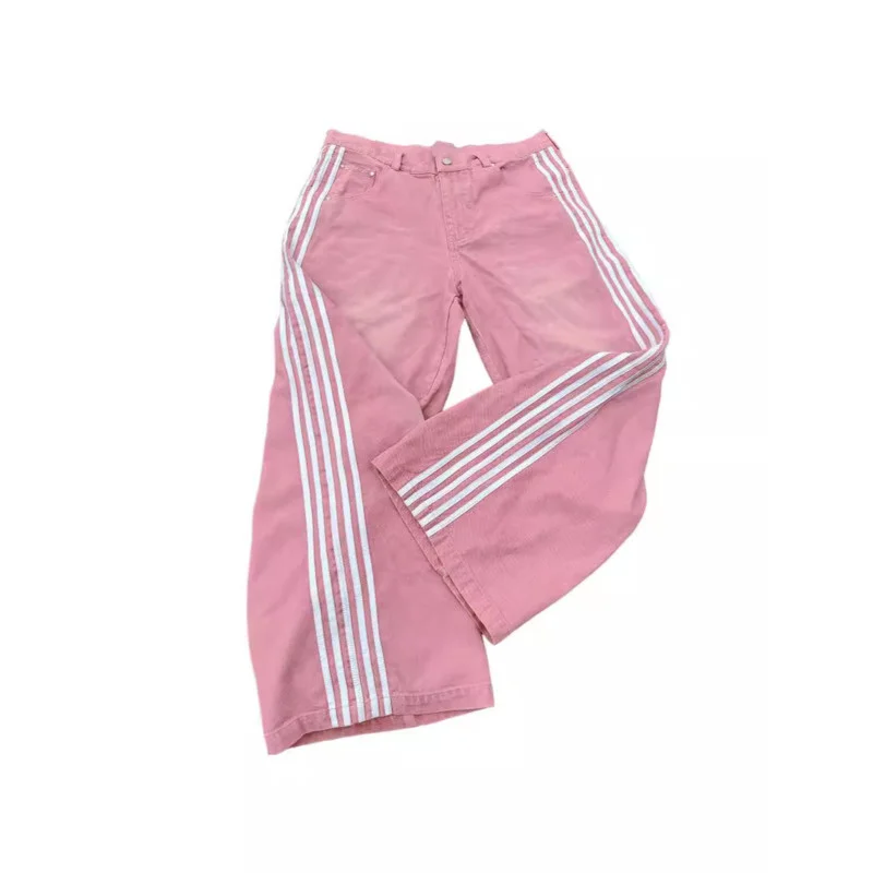 Y2K Baggy Jeans high quality Embroidered Striped Harajuku Sweatpants men women Hip Hop streetwear Casual wide leg Denim Pants