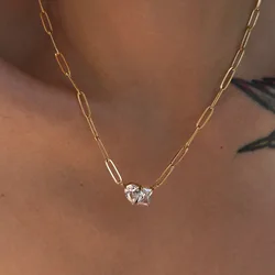 18k Gold Plated Stainless Steel Polished Drop Square Zircon Stitching Pendant Necklace for Women Fashion Chains Choker Jewelry