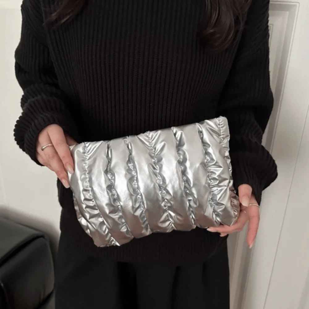 

Elegant Quilted Cosmetic Bag Space Cotton Large Capacity Puffer Makeup Clutch Purse wrinkle Soft Toiletry Storage Organizer