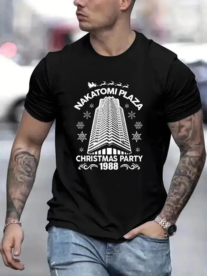 Nakatomi Camiseta con estampado de Plaza para hombre, camiseta informal de manga corta para verano, camisetas gráficas cómodas e informales a la moda