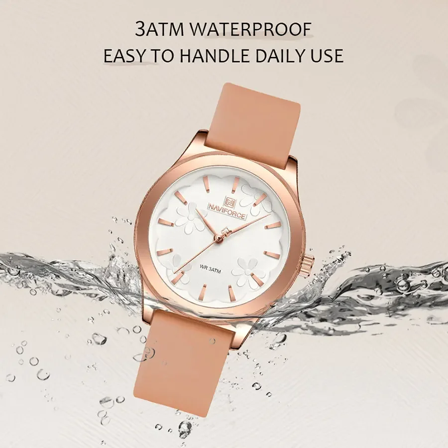 NAVIFORC NF5051 Women Watches Brand Ladies Silicone Strap Watch Woman Casual High Quality Quartz Waterproof Wristwatches