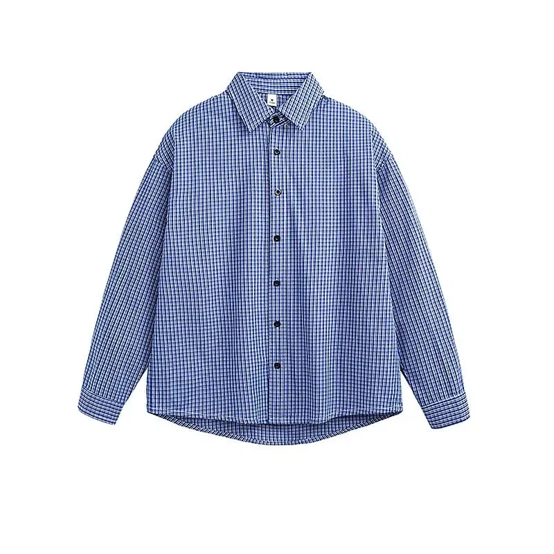 

Осенняя американская ретро-рубашка в тонкую клетку с длинными рукавами для мужчин и женщин, свободная и повседневная, универсальная и простая рубашка-топ