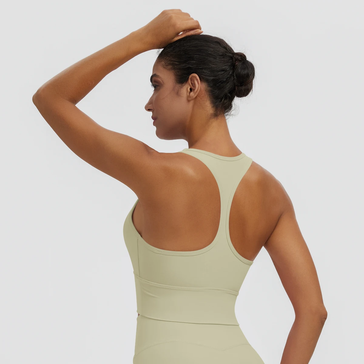 Rooftrellen Damen Einfarbige Yoga-Weste mit Raffung, schönem Rücken, I-förmigem Design, Yoga-Top mit Brustpolster, stoßfestes Workout-Top – Detail 20