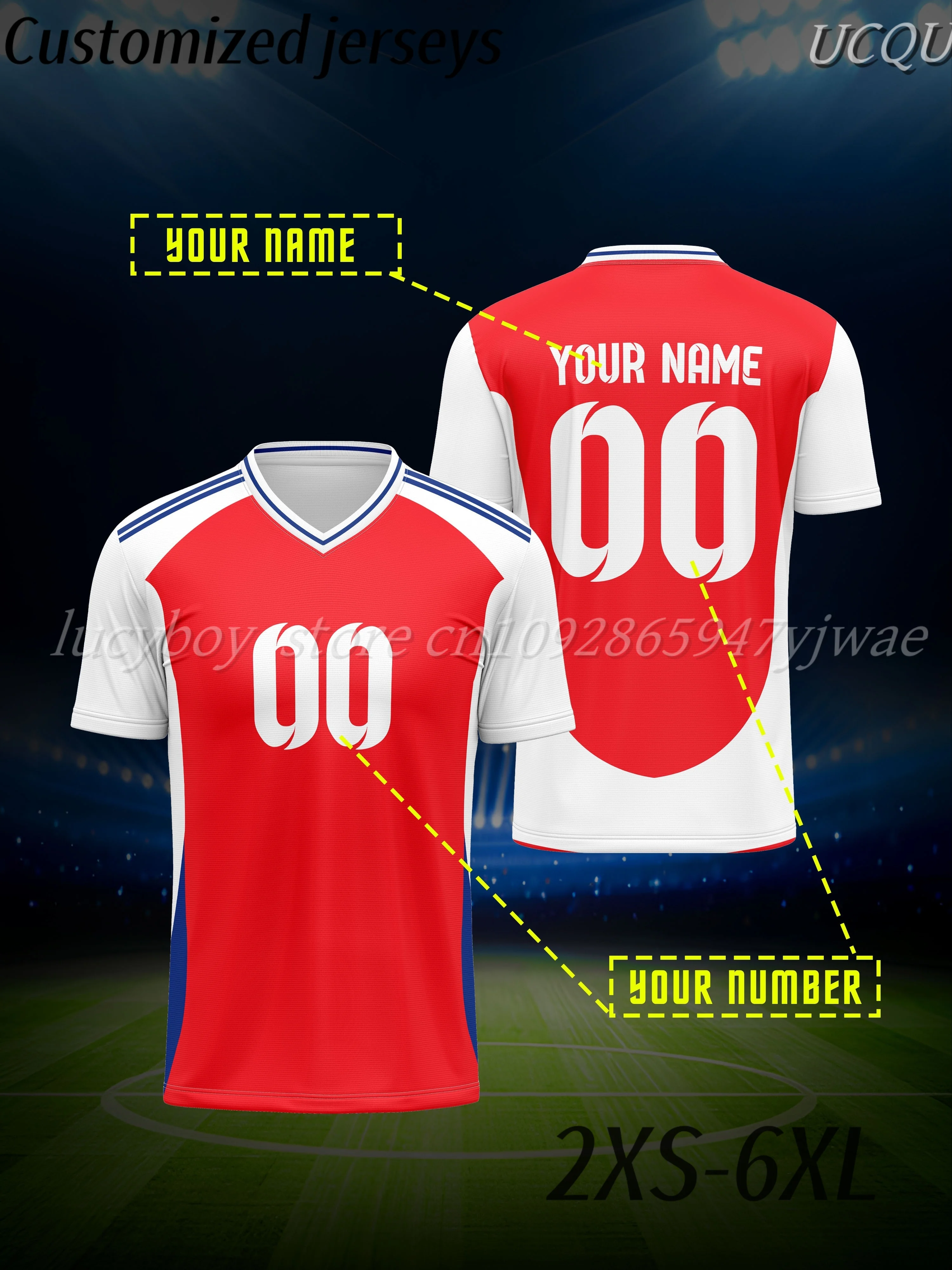 1 Pc Custom V-Neck short sleeve Soccer Jersey for Adults V-Neck Polyester Perfect For Fans Training Sportswear Soccer Jersy