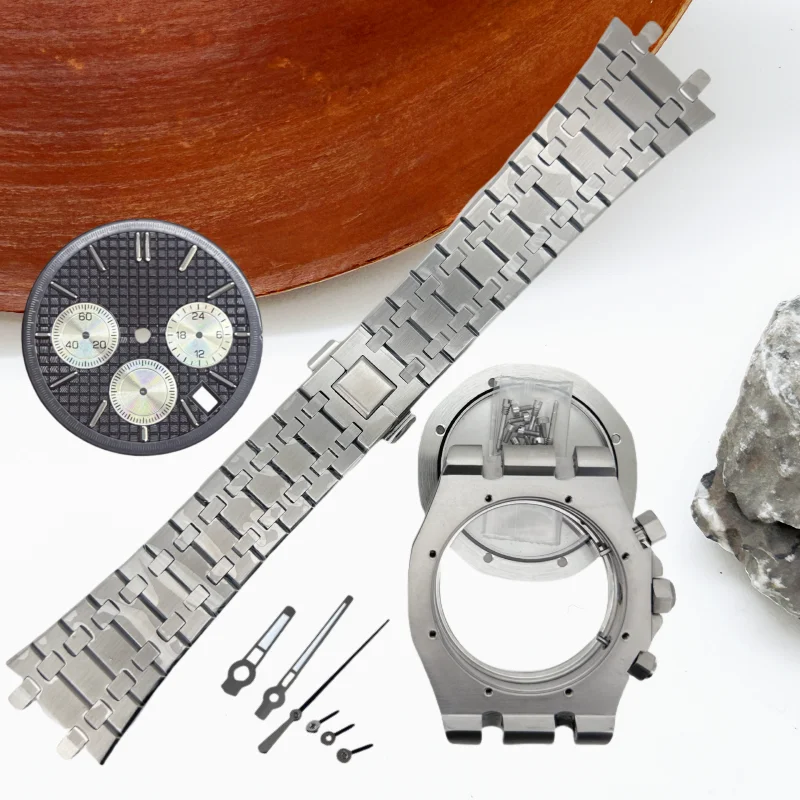 41 мм модифицированный корпус из черного золота, мужской хронограф, ремешок из нержавеющей стали для дуба, японский VK63 VK64, кварцевый механизм без логотипа