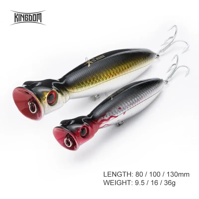 Kingdom Fishing Lures Floating Popper Artificial Hard Baits Wobblers 8cm 10cm 13cm TopWater Fishing Accessories Tackles For Bass