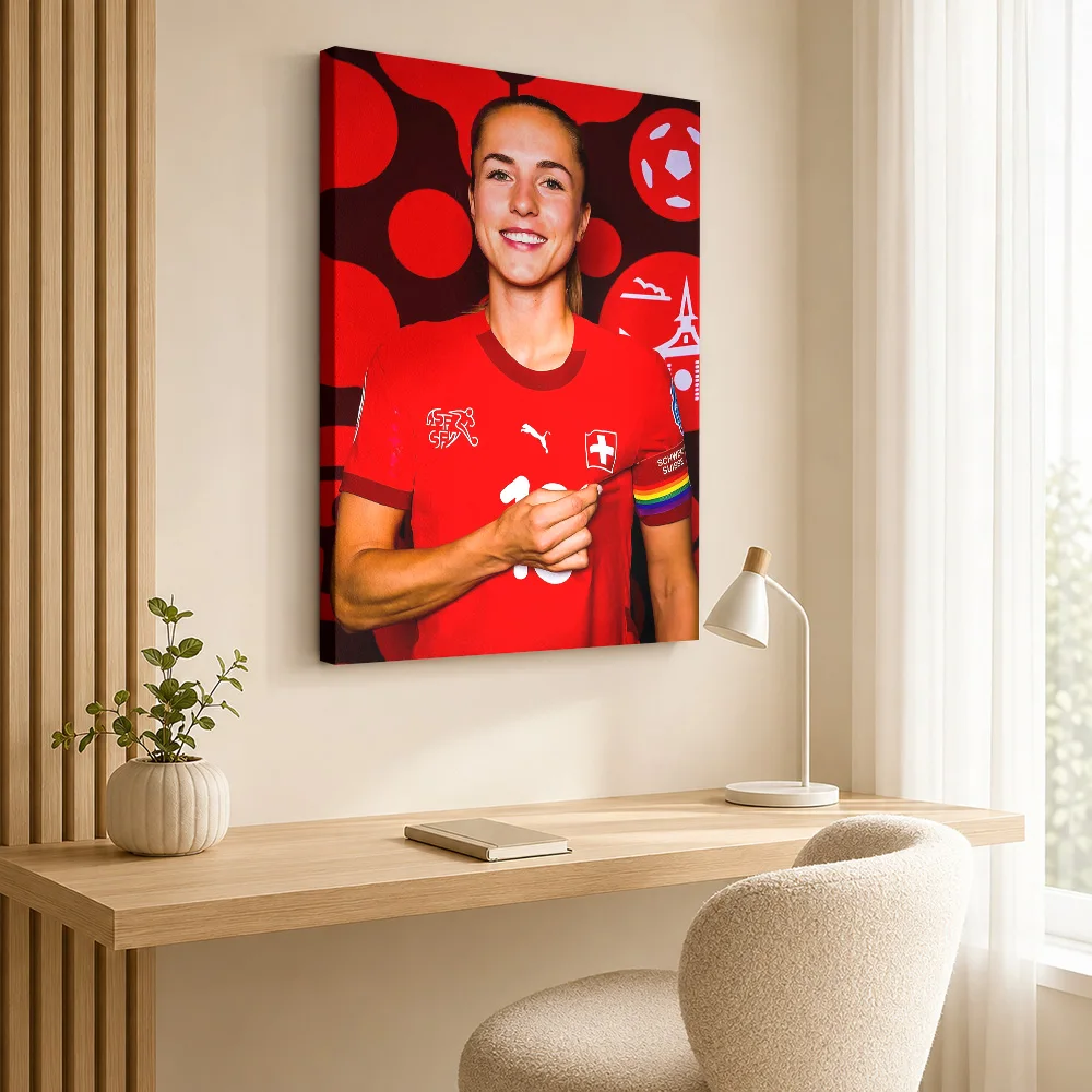 Smiling Player In Red Jersey Canvas Painting Poster Bold Style Wall Decor With Personalized Photo For Games Room Ideal Fan Gift