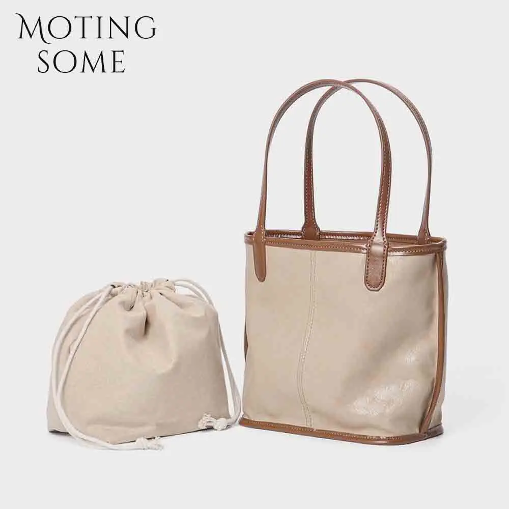 Motingsome Minimalism Mini Shoulder Handbag Leather Women Bag Fashionable Lady Small Bucket Vacation Holiday Pouch Tote 2024 New