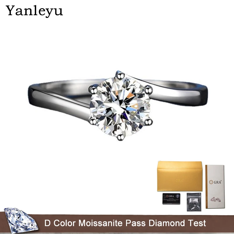 Yanleyu Classic D Color 0.5ct/1ct Moissanite Ring Twisted Arm Real PT950 Platinum For Women Fine Jewelry Proposal Gift