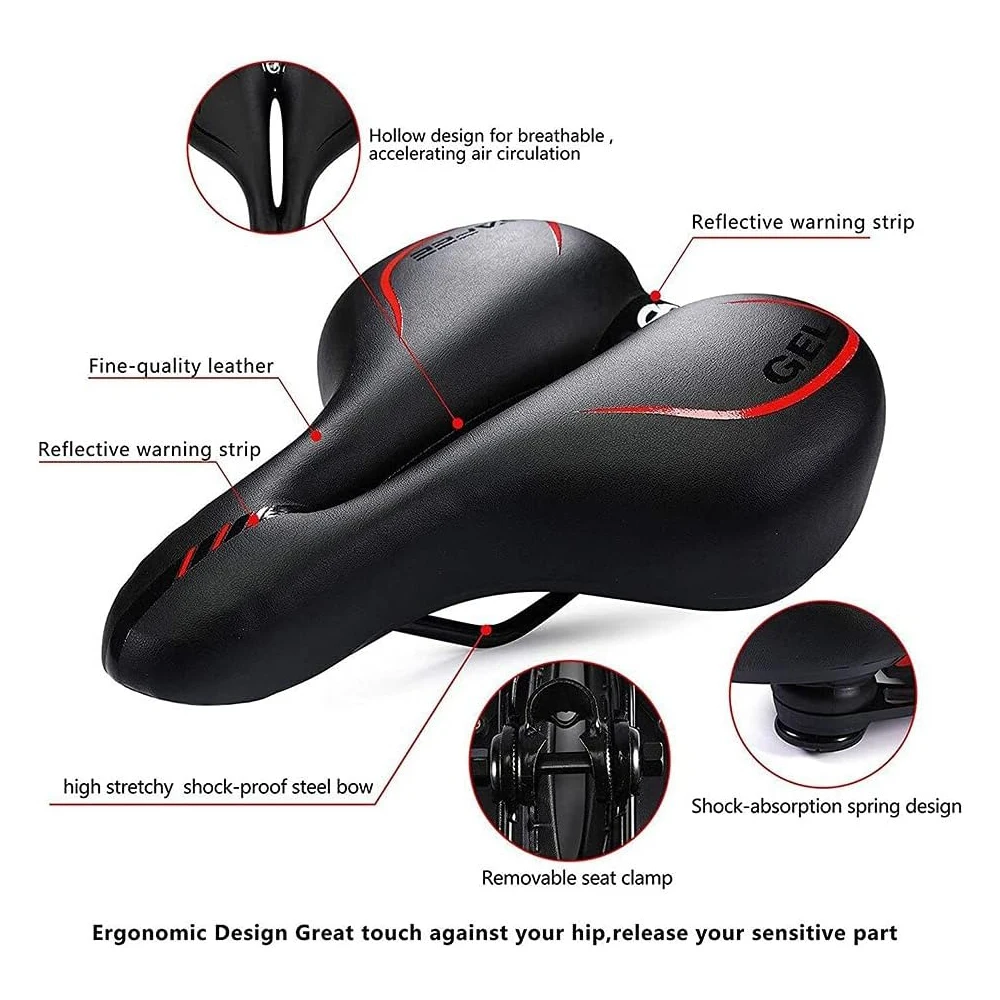 CATAZER Comfort Gel Bike Seat Bicycle Seat for Men Women Foam Leather Material Wide Bike Saddle for MTB Moutain Bike Road Bikes