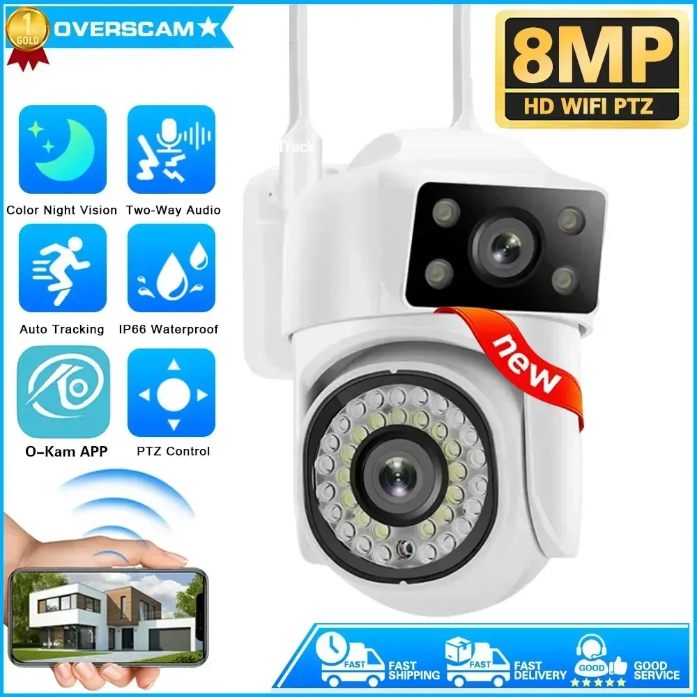 

4K 8MP Dual Lens PTZ WIFI Camera Full HD Dual Screen Ai Human Auto Tracking Outdoor 4MP Security Video Surveillance Camera O-KAM