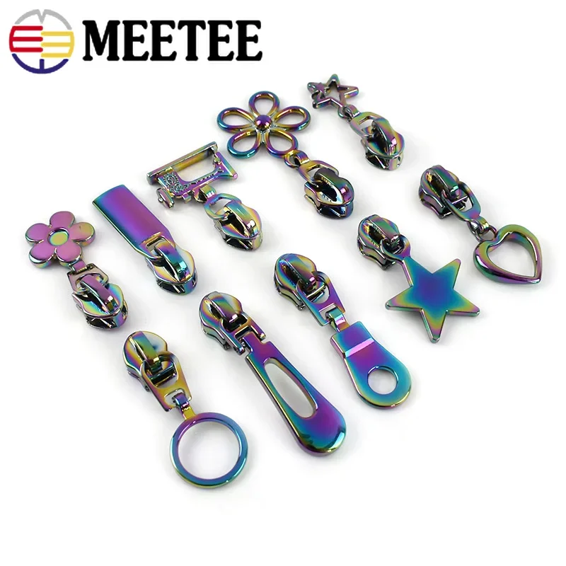 5Pcs 5# Rainbow Zipper Slider Head for Nylon Zippers Tape Decorative Zip Puller Luggage Coat Shoes Sewing Repair Kit Accessories