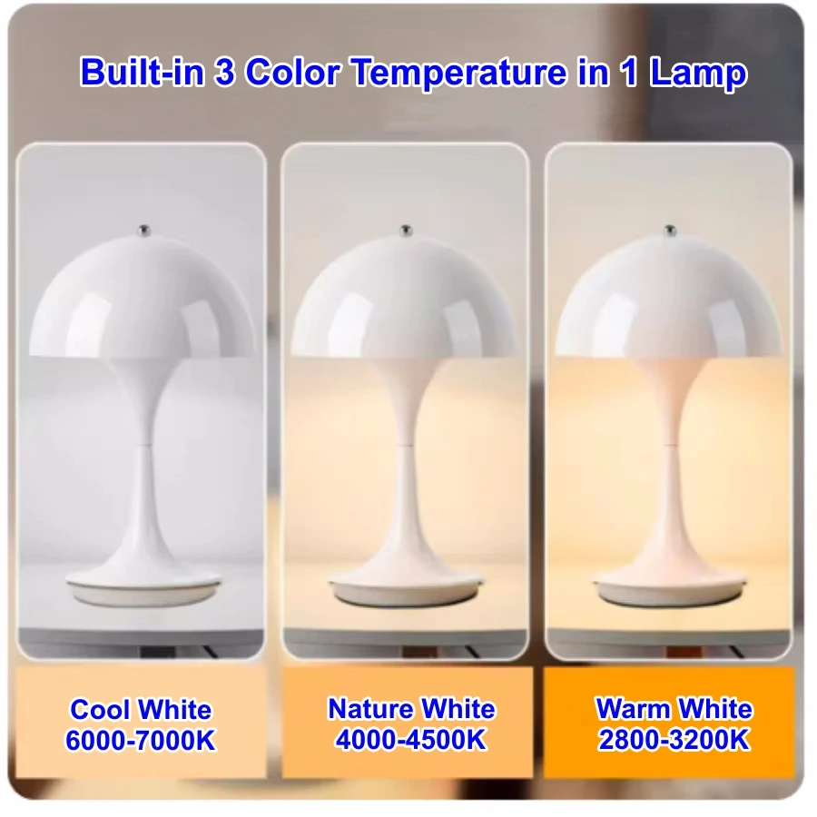 Mushroom Table Lamp USB ReChargeable Touch 3 Color Adjustable Temperatures Room Home Christmas Decor Simple Modern Desk Lights