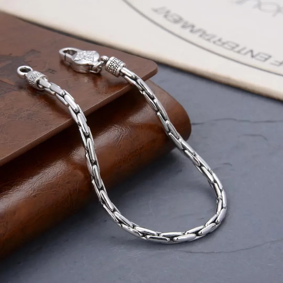 

S925 Silver Bracelet Men's Bamboo Chain Thai Silver Retro National Style Vajra Stall Chain Link Simple Fashion Men's Bracelet