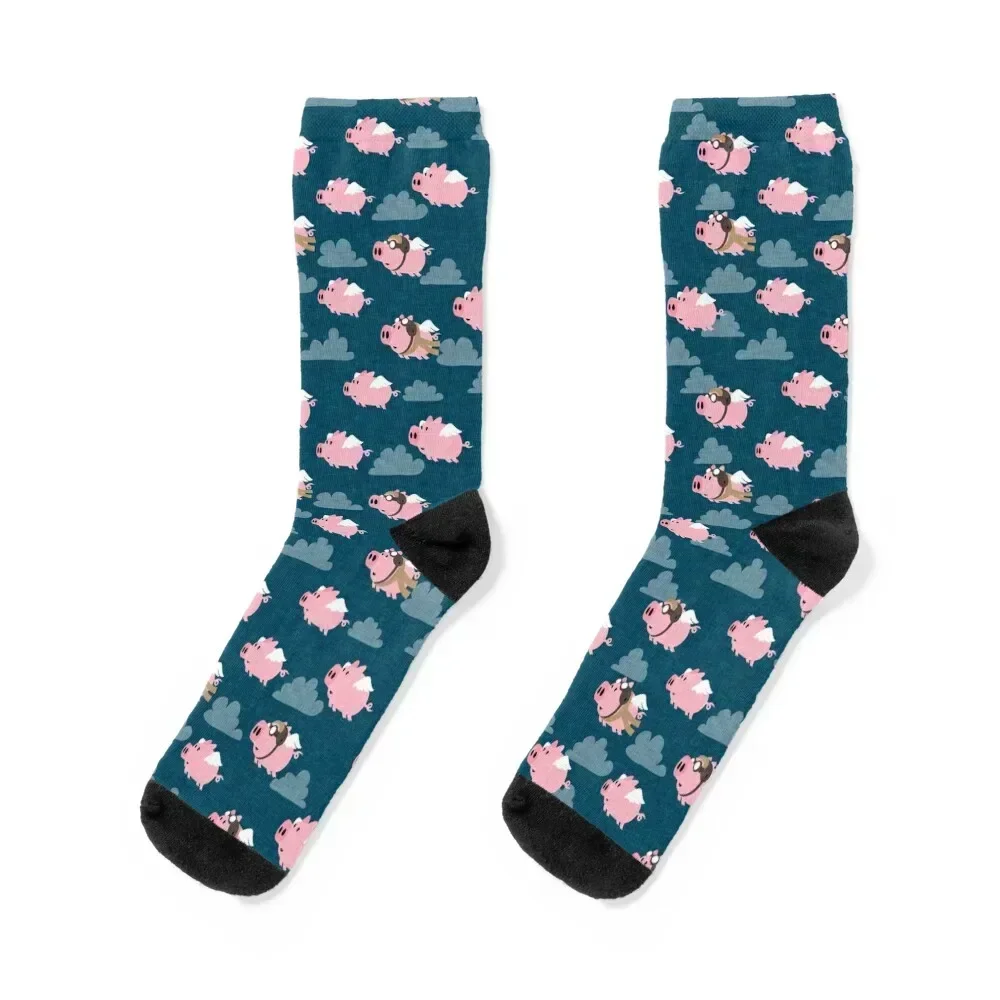 Aviator Pigs - flying pigs (dark blue) Socks funny sock Soccer hockey Socks Men's Women's