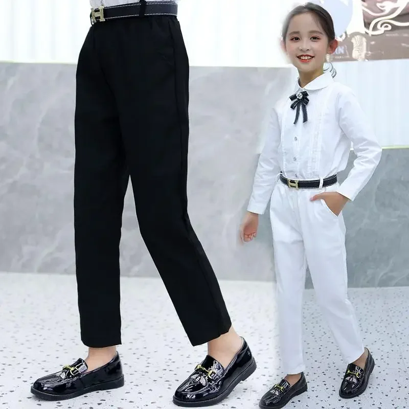 

Spring Autumn Children's White School Uniform Pants Student Suit Pants Boys Black Trouser Girls Casual Straight School B29