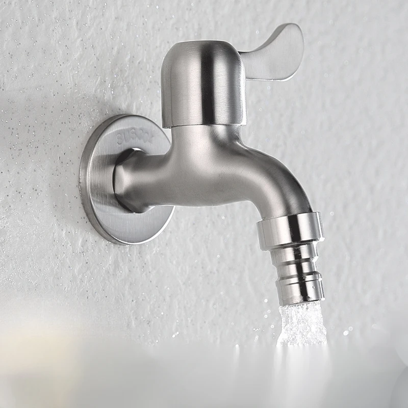 304 Stainless Steel Faucet Single Hole Faucet Single Cold Sink Faucet Washing Machine Household Three-Way Dual-Use Angle Valve