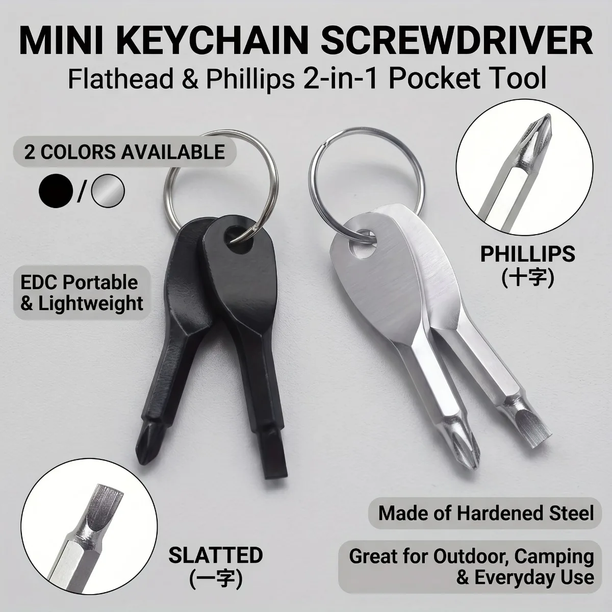 Portable Mini Keychain Screwdriver Set Flathead and Phillips 2 In 1 Pocket EDC Hand Repair Tools for Outdoor Camping Travel