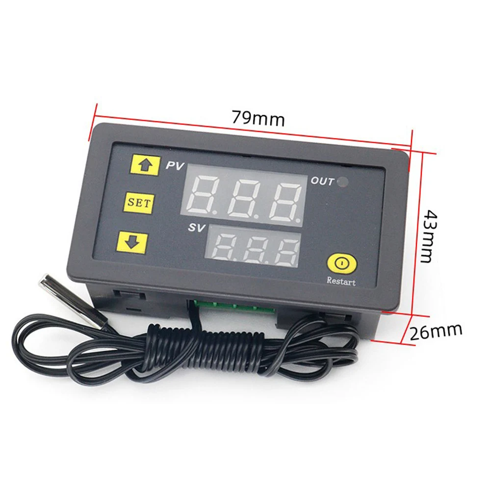 2 Pcs W3230 AC 5V/12V/24V Digital Temperature Controller With 10K Sensor Probe For Seafood Machines HVAC Systems Freezers