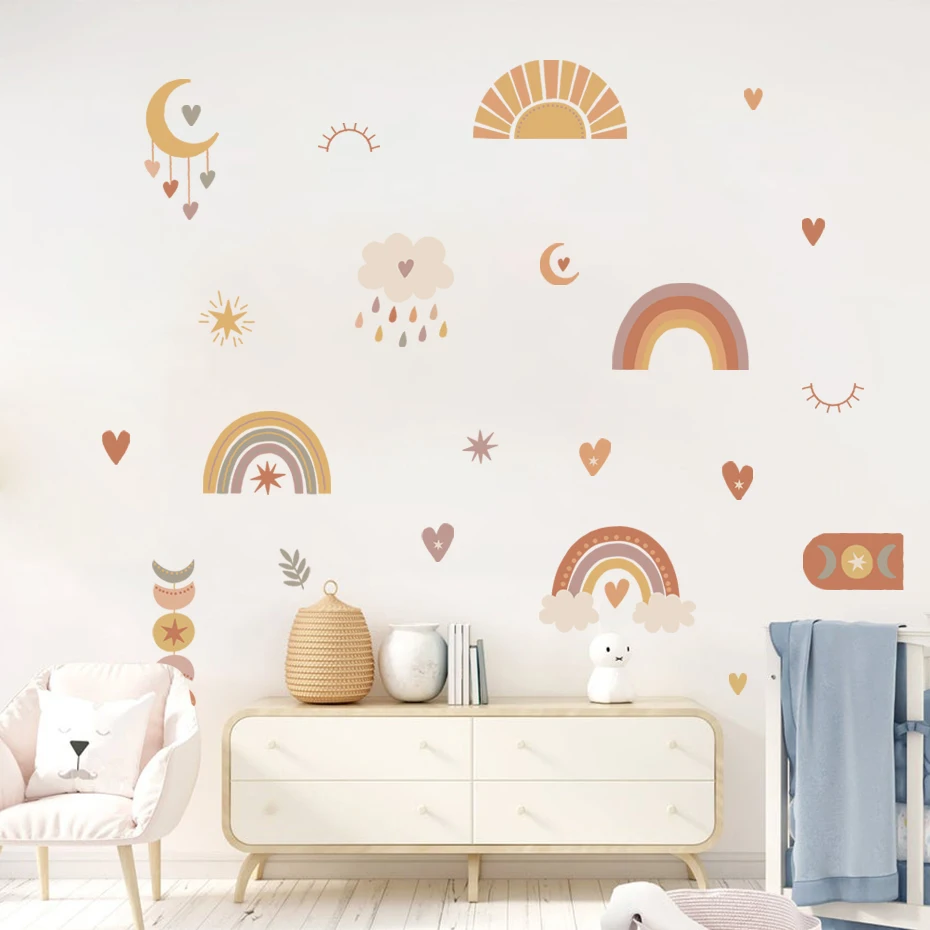 

Bohemia Cartoon Rainbow Moon Clouds Wall Sticker Nursery Wall Decals Vinyl Wallpaper Childrens Room Interior Decoration Gifts