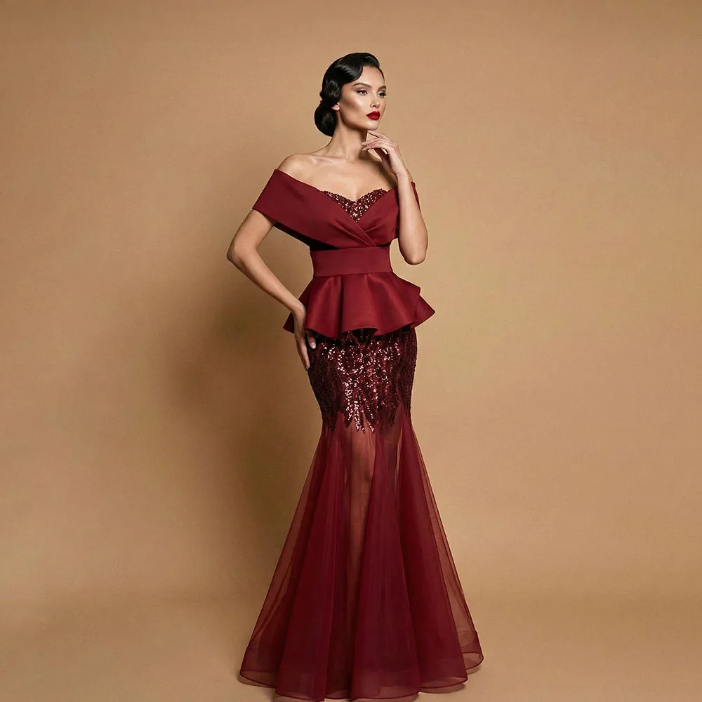

Exquisite Off The Shoulder Sleeveless Prom Gowns Customzied Tulle Mermaid Floor Length Celebrity Dress Formal Evening Dress