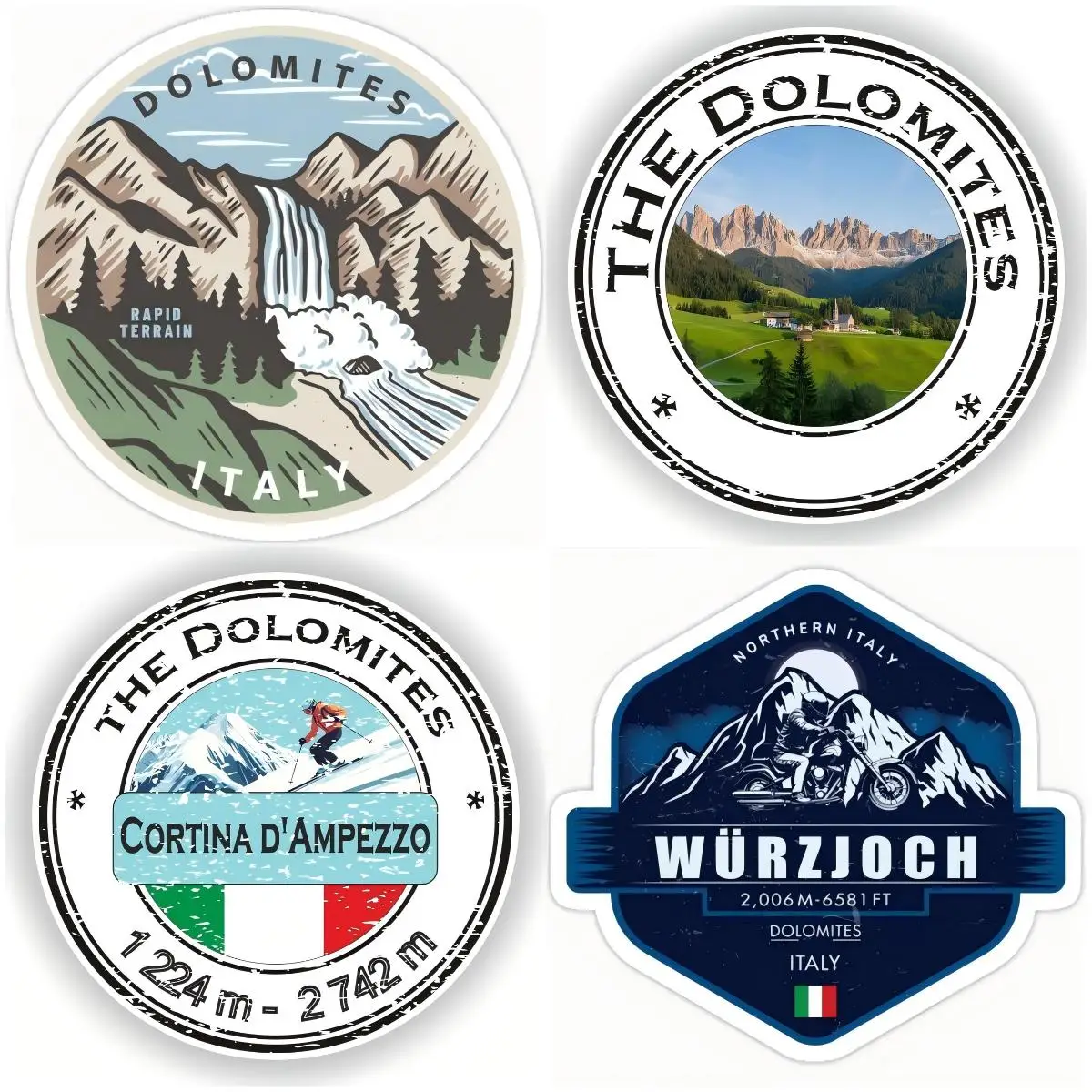 Pegatina redonda con bandera de los Alpes Dolomitas, vinilo de alta resolución, resistente al agua