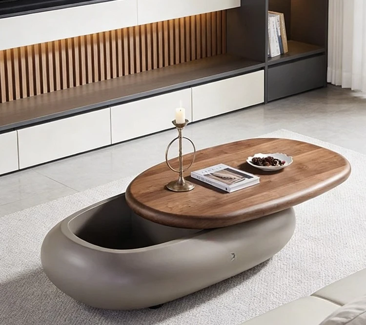 Modern Nordic simple storage coffee table Solid wood oval simple living room Household coffee table