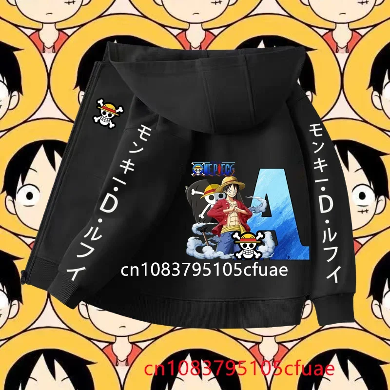 

One Piece Cartoon Letter A-Z Pullover Kid Girl Streetwear Autumn Boy Fashion Hoodie Zipper MONKEY D LUFFY Clothin Casual Hooded