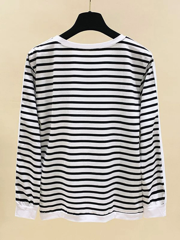 gkfnmt Korean Style Women T-Shirt Oversize 4XL Long Sleeve Striped Cotton Tshirt Tops Autumn Winter T Shirt Femme Clothing Loose