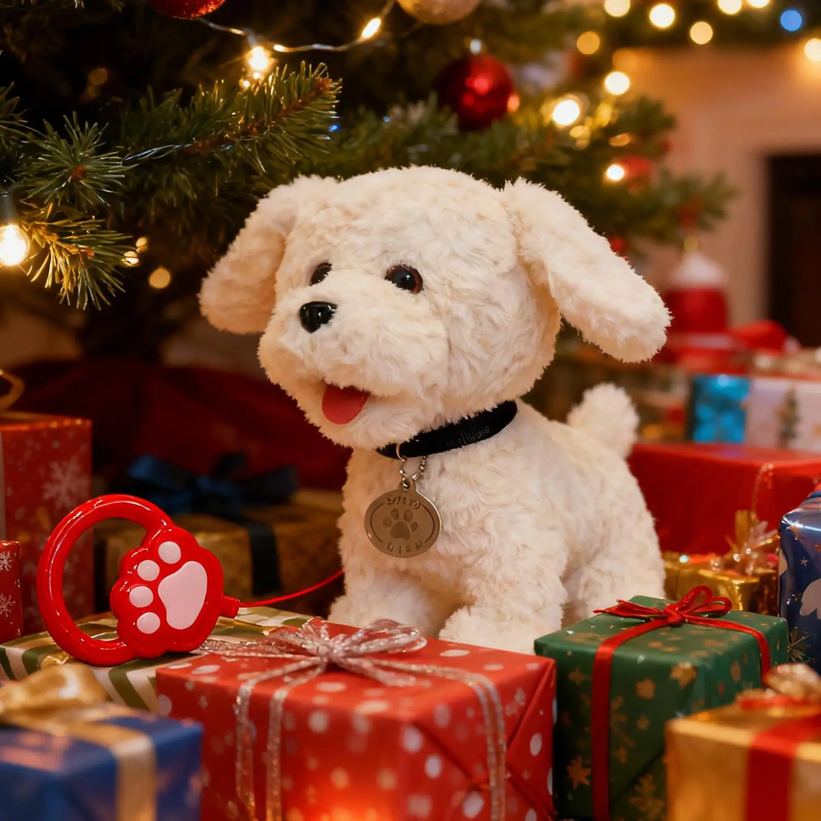 Perro de peluche interactivo electrónico para caminar, ladrando, canto, cachorro con cola móvil para niños, decoración cómoda para el hogar