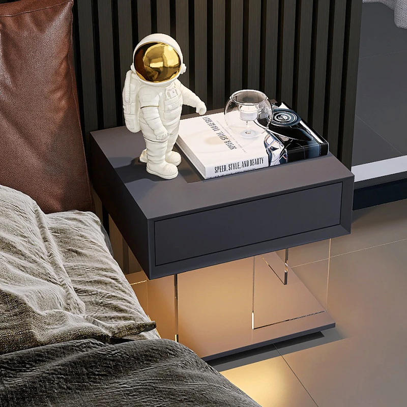 

Modern Industrial Nightstand Lamp Aesthetic Drawer Storage Night Table Vintage Design Mesitas De Noche Bedroom Furniture